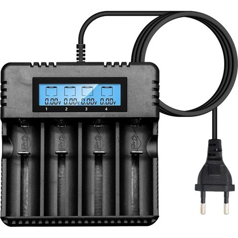 LCD-Akkuladegerät mit 4 Ladezyklen, Ladegerät für 3,7-V-Lithium-Akkus der Typen 26500/18650/14500/16340/26700. (1/5)