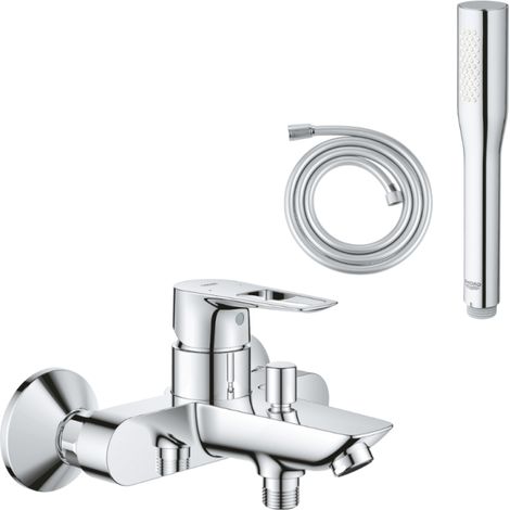 Pack mitigeur mécanique bain douche GROHE Start Loop + Douchette 1 jet Vitalio Get Stick et flexible