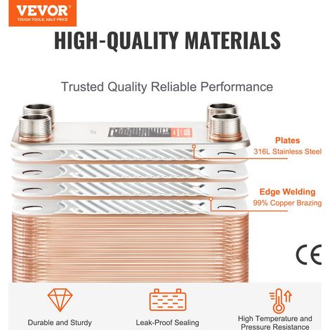 Échangeur de chaleur à plaques brasées, 127x305 mm, échangeur thermique 50 plaques en cuivre/acier inoxydable 316L pour chauffage a… (1/5)