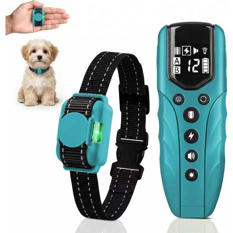 Collier de Dressage Chien avec Télécommande 2000 ft, Collier Électrique pour Chien Ultra Léger, Bip, Vibration, Collier Anti Aboiement Électrostatique, LED, Étanche, Rechargeable, Cyan (1/5)