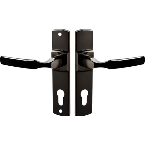 Ensemble de Poignée de Porte sur Plaque - Version Clé I pour Porte d'Entrée, Cave, Abris de Jardin à Cylindre - Entraxe 165 mm - en Zamak Résistant - Diamant Noir (1/5)