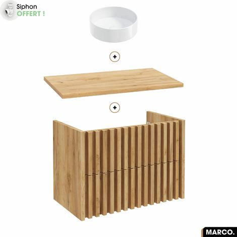 Ensemble meuble sous vasque avec vasque à poser - Siphon OFFERT MARCO OAK 80 x 56 x 45 cm (1/5)