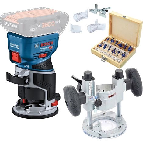 Bosch GKF 18v Brushless Cordless Palm Router Trimmer Plunge Base + 12PC Set (1/5)