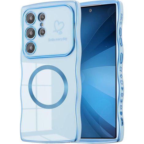 Coque magnétique pour Samsung Galaxy S25 Ultra, motif cœur, protection caméra, silicone souple, bleu (1/5)