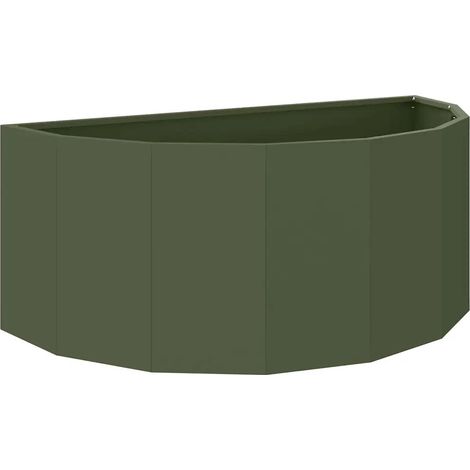 Jardinera semicircular moderna para exteriores 90 x 45 x 35 cm fácil de mantener elegante de acero verde oliva 020052932 (1/5)