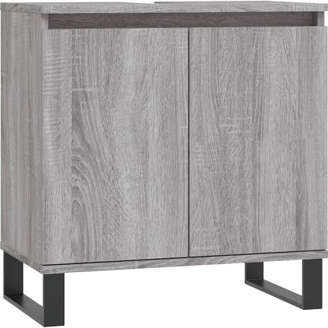 Armoire de bain moderne avec grand rangement style industriel 58 x 33 x 60 cm en bois d'ingénierie gris (1/5)
