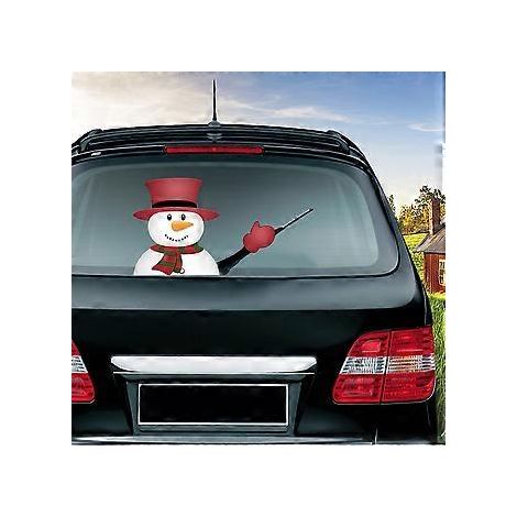 Aufkleber für Heckscheibenwischer, Weihnachtsschneemann winkt mit Scheibenwischer, lustiger animierter 3D-Weihnachtsaufkleber (Schneemann mit rotem Hut und schwarzem Streifen)