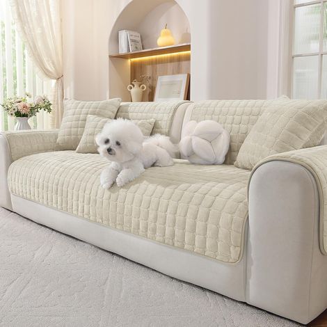 Samtsofabezug, rutschfest, weich, für Wohnzimmer, Beige, 90 x 210 cm (1/5)