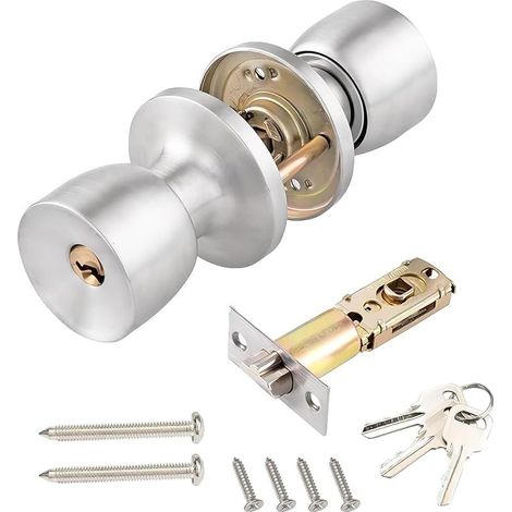 1 Pièces Poignée De Porte, En Acier Inoxydable, Avec Serrure et Clé, Ronde Bouton Serrure Verrouillage Porte pour Chambre à Coucher, Bureau (1/5)