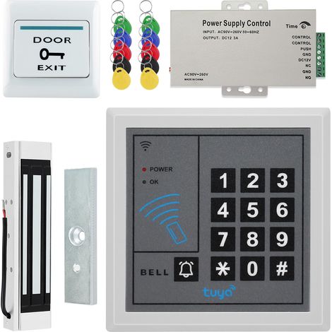 Système de contrôle d'accès avec déverrouillage à Distance, Alimentation DC 12 V, Serrure de Porte magnétique, Interrupteur de déverrouillage de Porte, 10 Porte-clés ID 125 kHz (1/5)