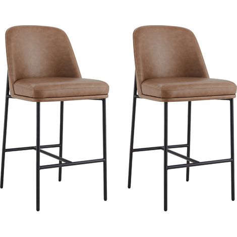 Lot de 2 Tabouret de Bar,Hautes en PU, avec Dossier Hauteur 97 cm, pour Bars et Cuisine-Marron