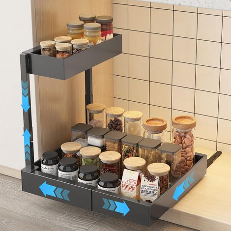 Under Sink Storage Metal, 2 Levels Kitchen Drawer Cabinet Bathroom Adjustable Height Extendable Sink Organizer (1/5)