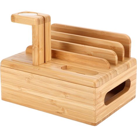 Support de rangement en bambou pour appareils mobiles (téléphone, tablette, montre), boîte de rangement de bureau, cadeau (1/5)