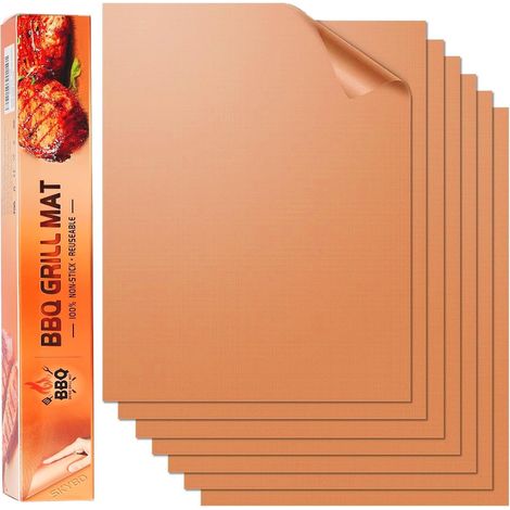 Filiyano-Tapis de cuisson en cuivre pour barbecue extérieur (lot de 6), antiadhésifs et faciles à nettoyer, réutilisables et robustes, compatibles (1/5)