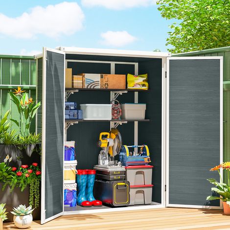 Abri jardin 0 8 m² abri à outils étagères pliantes en plastique sol à double porte verrouillable - Dimensions: 134x68,5x170 cm