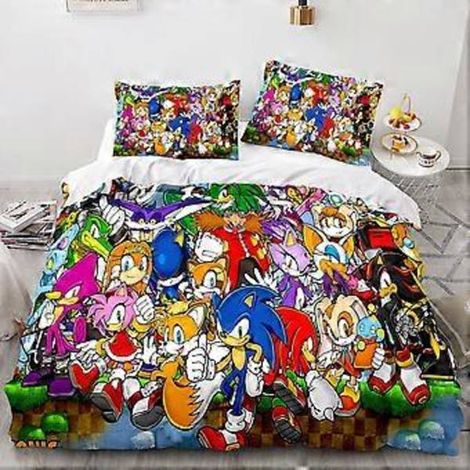 Ensemble de literie trois pièces en duvet brossé, imprimé numérique 3D, motif basketball, série anime, pour 4 lits king size (240 x 220 cm). (1/4)