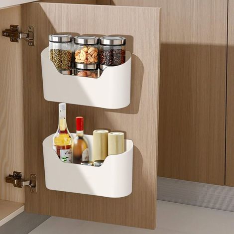 2 pièces Armoires de Cuisine Porte Boîte de Rangement,Adhésive Boîte de Rangement Murale,Boîte D'organisation (1/5)
