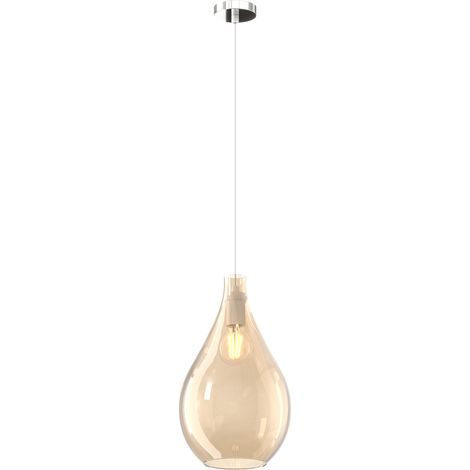 Lampadario Contemporaneo Drop 2.0 Metallo Cromo Vetro Medio Ambra 1 Luce E27
