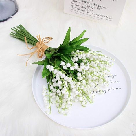 Lot de 6 Fleurs artificielles de muguet, Bouquet de Fleurs de lys en Soie vive, Bouquet de Fleurs en Plastique pour décoration de Mariage, Maison, fête (1/5)
