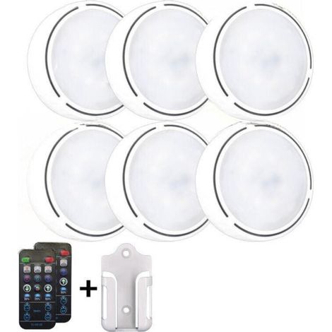 Luci a disco con telecomando, illuminazione sottopensile senza fili a batteria, attacco per rubinetto da cucina, mensola, confezione da 6 - Bianco (1/4)