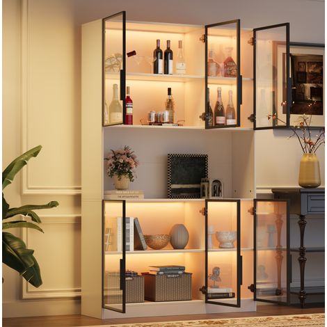 Hohe Vitrine 120 x 34 x 200 cm mit 6 Türen, LED, MDF und Glas, weiß OKMYHOME (1/5)