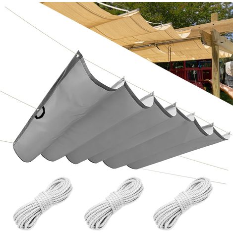 Voile solaire à vagues extensible en polyéthylène haute densité - Protection solaire - Pergola de rechange - Protection contre les rayons UV - Voile d'ombrage réglable - 0,9 x 2 m - Gris clair (1/5)