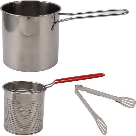 3-teiliges Bratpfannen-Set aus Edelstahl, antihaftbeschichtet und preisgünstig, Mini-Pfanne mit langem Griff und Zange (1/5)