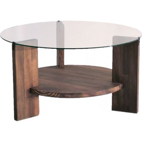 Table basse ronde 2 niveaux avec plateau en verre (1/5)