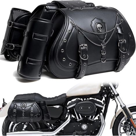 Motorrad Satteltaschen 30L Leder Wasserdicht mit 2 Getränkehaltern, Universal für Harley Davidson, Honda, Yamaha (1/5)