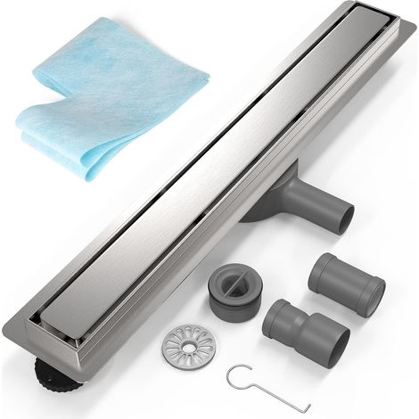 70cm Caniveau de Douche INOX, Siphon de Sol Douche Italienne à Carreler avec Raccord DN50/DN40 Bonde Douche Extra Plate Siphon à 360° avec Anti-Odeurs et Filtre à Cheveux (1/5)