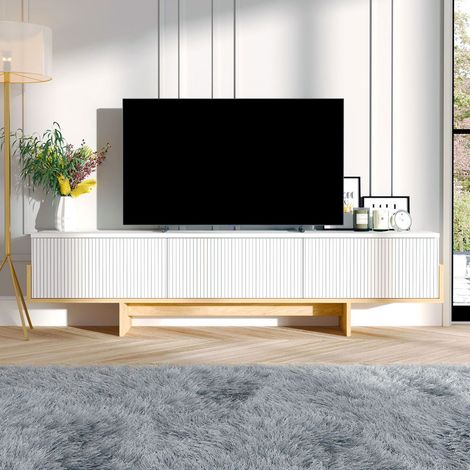 Mobile TV con armadi bianchi e effetto legno 180 cm WOPI