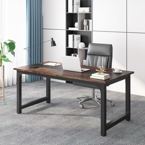 Computertisch 160x80 cm, moderner Bürotisch mit Holzoptik und Metallgestell (1/5)