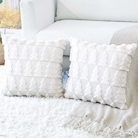Ineasicer Lot de 2 Doux Peluche Laine Courte Velours Décoratif Housses de Coussin Luxe Style pour Canapé Chambre - Arbre de Noël Blanc, 45 x 45 cm (1/4)