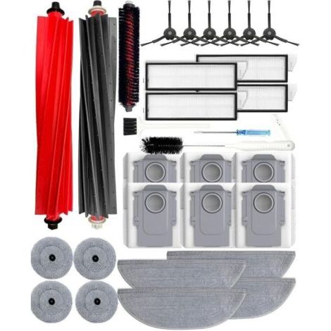 BARKBUSTERS Lot de 30 accessoires pour aspirateur Roborock S8 MaxV Ultra/S8 Max Ultra, 2 brosses principales, 4 filtres HEPA, 4 serpillères latérales, 6 sacs à poussière, 6 brosses latérales, 1 brosse (1/4)