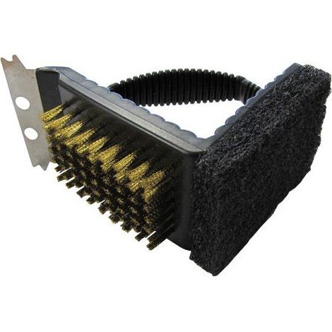 Brosse de Nettoyage 3 en 1, Mousse + Cuivre + Racloir Inox, Idéale pour Barbecue et Plancha, Nettoie et Dégraisse en Profondeur