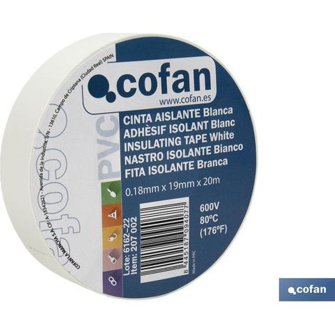 cinta aislante 180 micras blanca 19mmx20 metros caja 10 unid.