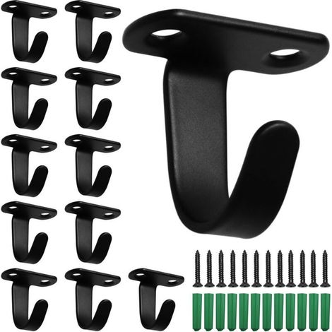 Sunature 12 Pièces Crochet de Plafond en Acier Inoxydable Noir, Crochet à Serviette Patère à Suspendre au Plafond pour Salle de Bain Cuisine Serviettes