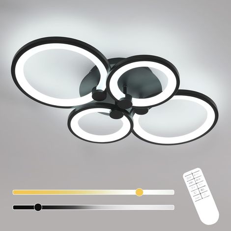 GOECO Plafoniera LED rotonda in acrilico a 4 luci, nera, 62x40x10 cm, dimmerabile 3000-6500K (luce regolabile), 220V, per soggiorno, sala da pranzo, soffitto dell'ufficio (1/5)
