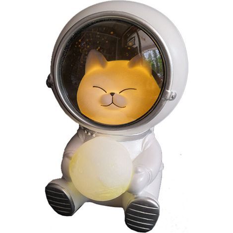 Lámpara de mesa infantil 3D con forma de astronauta, gato y luna, ideal para niños. 13,5 x 9,5 cm. (1/5)