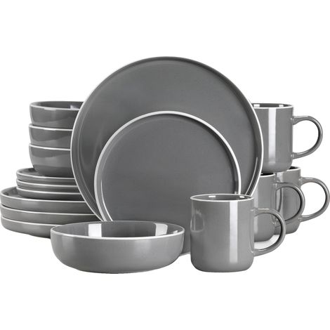Servizio di stoviglie, design elegante, set completo per la tavola, grigio, 16 pezzi (1/2)