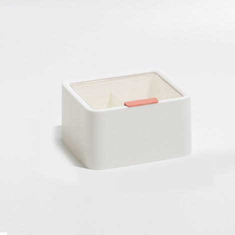 Scatola porta cosmetici in plastica antipolvere, contenitore per il trucco a doppio scomparto con coperchio, ideale per trucchi, cotton fioc e filo interdentale.
