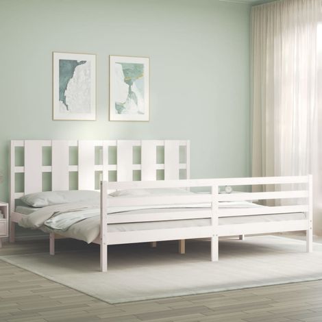 Bed Frame without Mattress White Super King Size Solid Wood vidaXL (1/5)