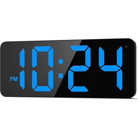 Horloge murale numérique LED avec grand écran, grands chiffres et luminosité automatique pour bureau - Bleue (1/4)