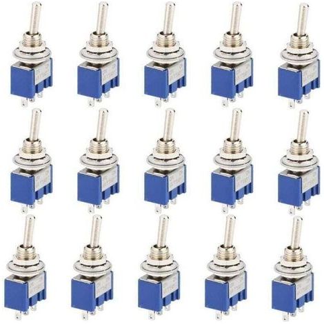 Lot de 15 Commutateurs à bascule, Mini Interrupteur à Bascule, AC 125V 6A ON-OFF 3 Broches 2 Position SPDT Interrupteur a Bascule Autobloquant pour Pièces D'auto (Bleu) (1/5)