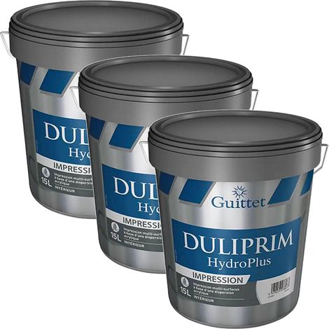 Guittet – Sous-couche acrylique Duliprim HydroPlus 3 x 15 L – Pour murs intérieurs – Aspect mat – Recouvrable en 2h – Rendement 9m²/L