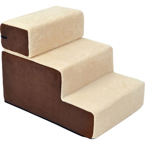 Rampe d'accès pour animaux 3 marches en peluche beige 54x40x39 cm (1/5)