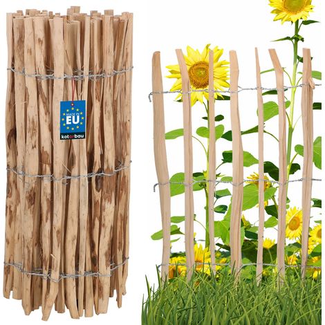 KOTARBAU® Ganivelle, Clôture Bois 0,9 x 5m, Bordure Bois Jardin, Noisetier, Clôture Bois Exterieur, Ganivelle Chataignier, Espacement Piquets 3-4 cm, Bordure Jardin Exterieur Bois, Naturel (1/5)