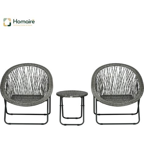 HOMAIRE Garniture de jardin pliable pour balcon avec table basse et 2 chaises en acier gris pour terrasse et jardin