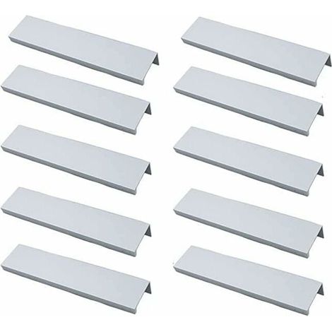 Set di 10 maniglie profilate per mobili da cucina - Maniglie invisibili, finitura spazzolata, lega di alluminio argento, spaziatura fori 96 mm (1/4)