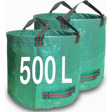 2 x 500L Garden Waste Bags – Tear-resistant polypropylene fabric – 4 handles for easy carrying – Flexible hoop for quick filling (1/5)
